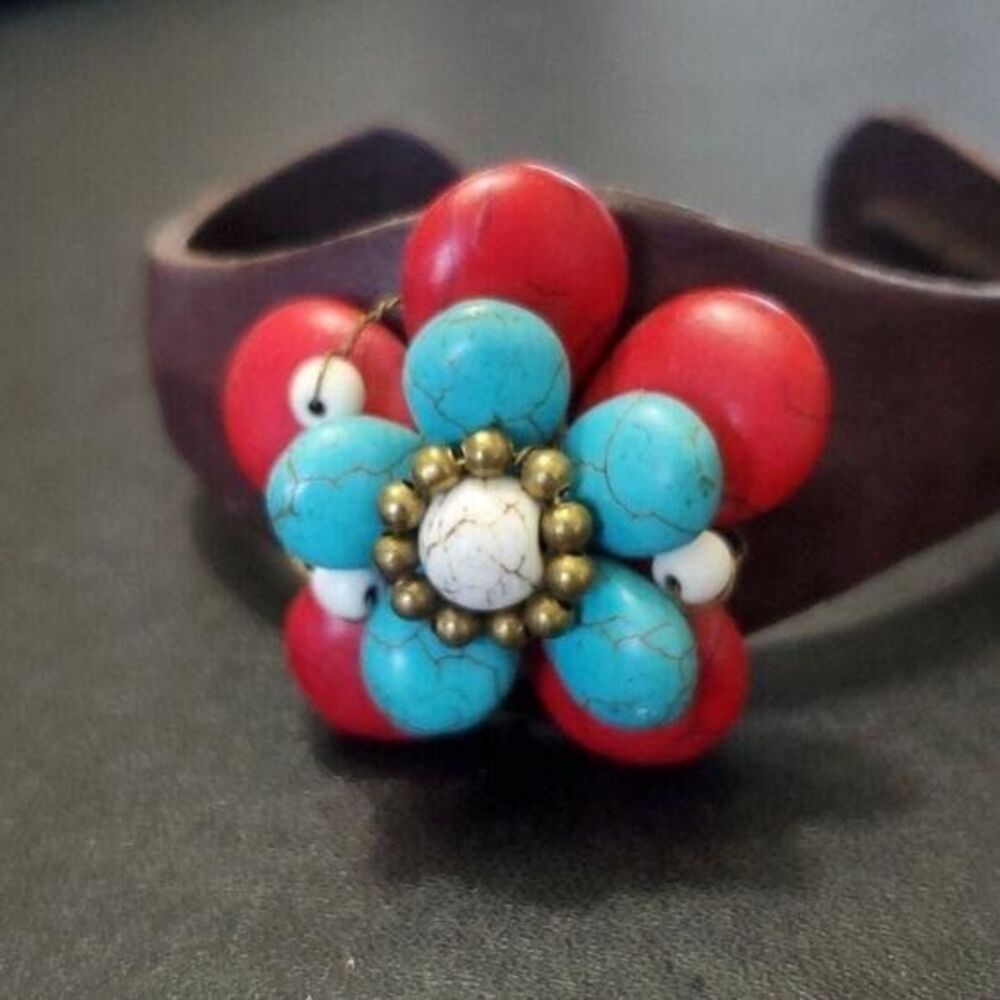 Red blue and white stone bracelet